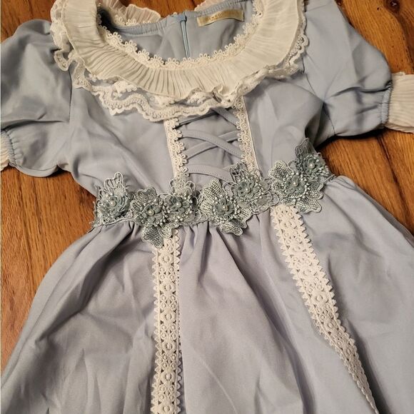 NWT Mangostice Girls' Ruffle Detail Dress- Blue - Picture 3 of 7